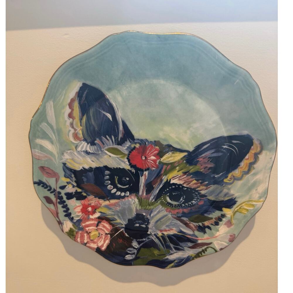 Anthropologie Raccoon Salad Plate 8 inches multi colored